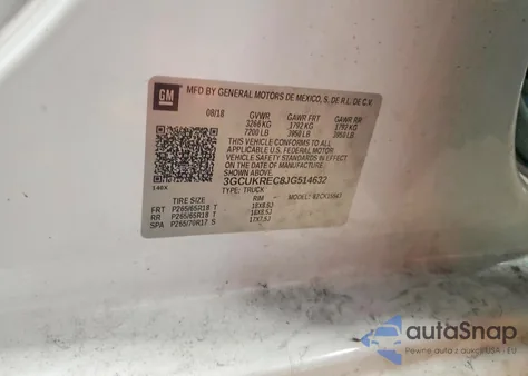 2018 Chevrolet Silverado K1500 Lt z USA, uszkodzony, nr VIN 3GCUKREC8JG514632